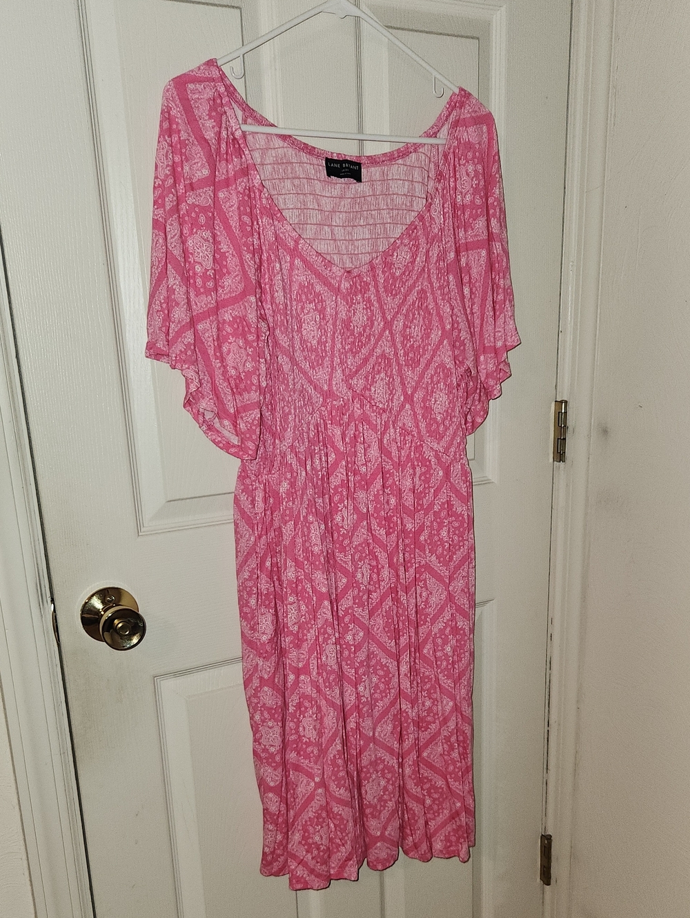 Lane Bryant Pink Patterned V-Neck Midi Dress